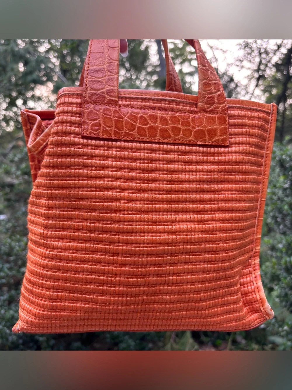 Furla Wicker Croc Embossed Tote Bag